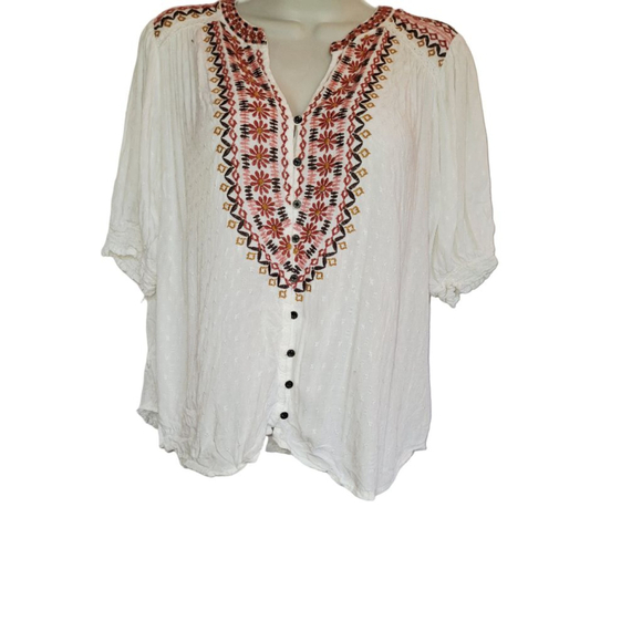 Knox Rose Tops - Knox Rose White Embroidered sz L floral lace southwestern Blouse